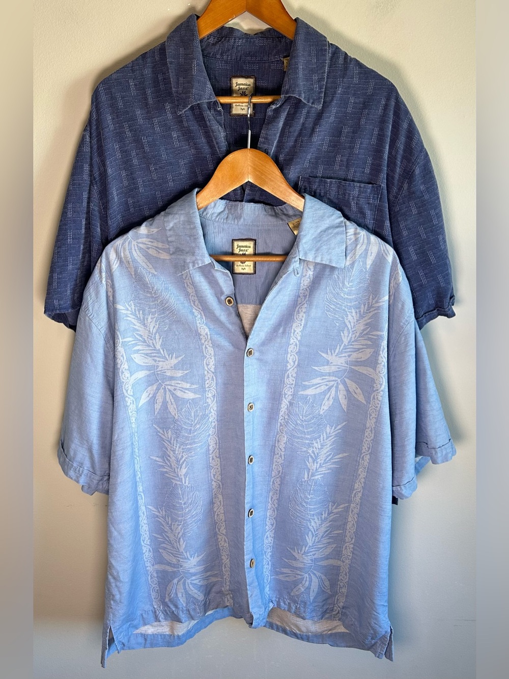 Jamaica Jaxx Silk Hawaiian Camp Shirts Tropical Resort Blue Aloha Men’s XL